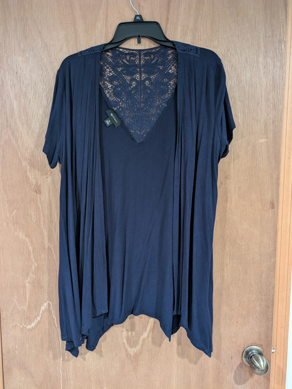 AB Studio Navy Lace-Back Short Sleeve Tunic